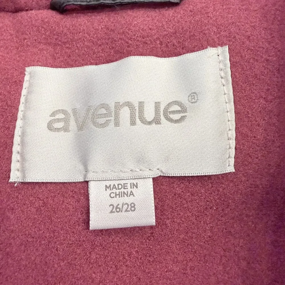 Burgundy Double Breasted Coat Plus Size 26/28 Pleather Trim